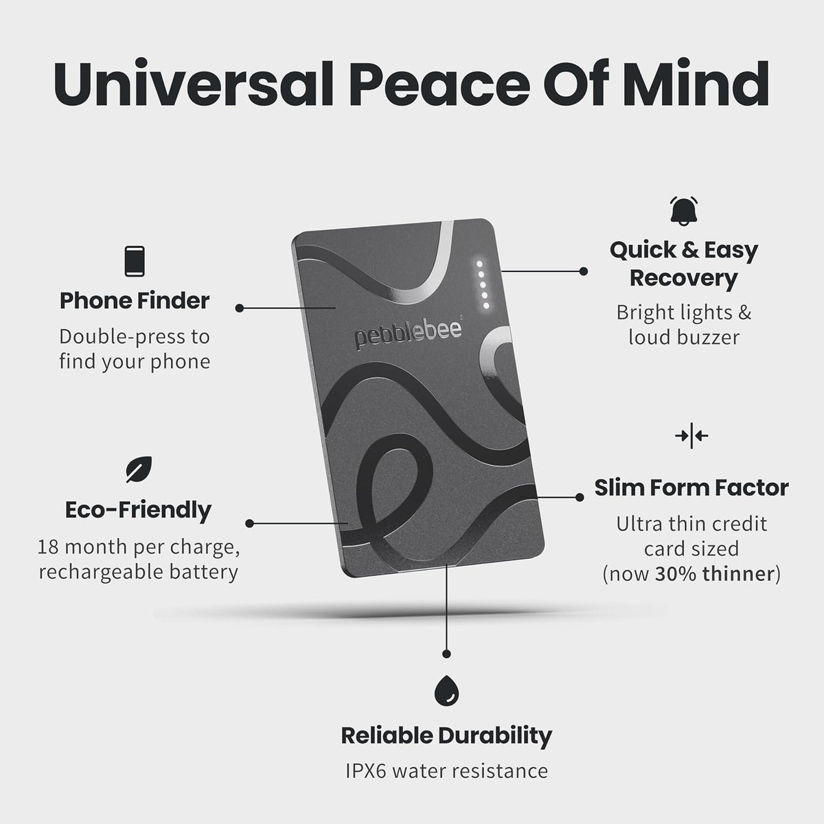 Pebblebee Card 5, Bluetooth Wallet Tracker | Alt to Air Tag, 18-Mo Battery