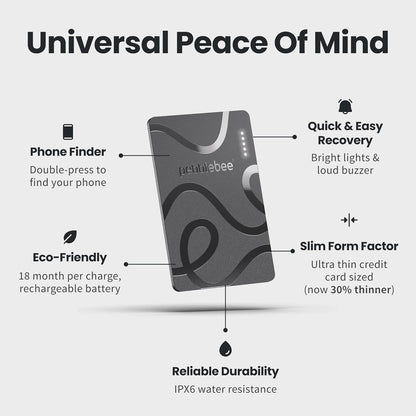 Pebblebee Card 5, Bluetooth Wallet Tracker | Alt to Air Tag, 18-Mo Battery